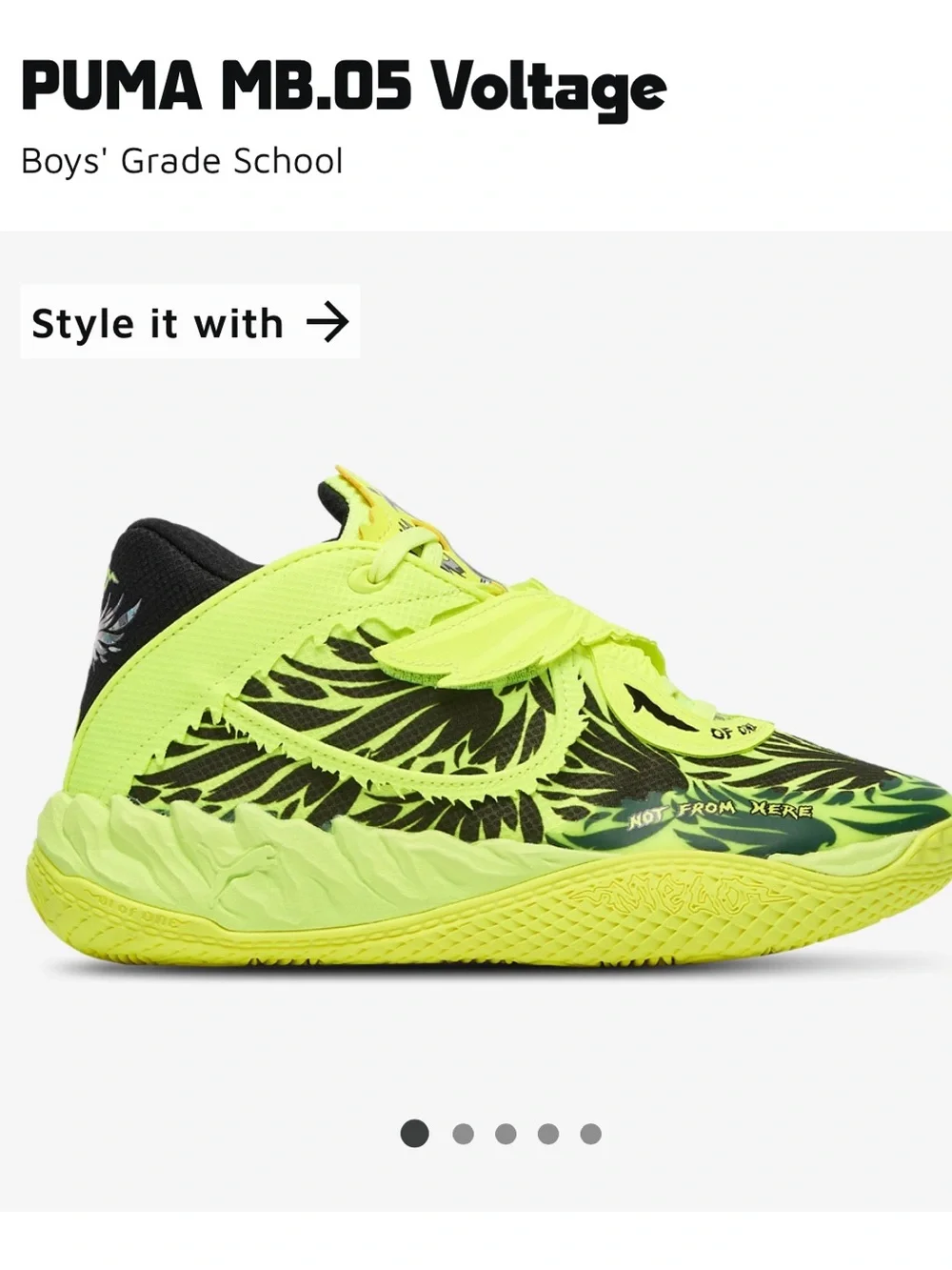 Puma Kids Neon Yellow and Black MB.05 Voltage Sneakers